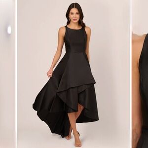 NWT Adrianna Papell High Low Mikado Gown With Asymmetrical Detail In Black 8